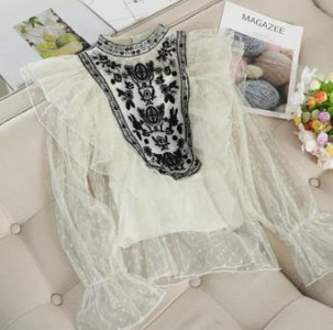 2020 cămașă două piese + tanc femei volane bluză plasă cârlig flori din dantelă cămăși femei mânecă evazată bluze scobite topuri AB1865