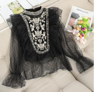 2020 cămașă două piese + tanc femei volane bluză plasă cârlig flori din dantelă cămăși femei mânecă evazată bluze scobite topuri AB1865