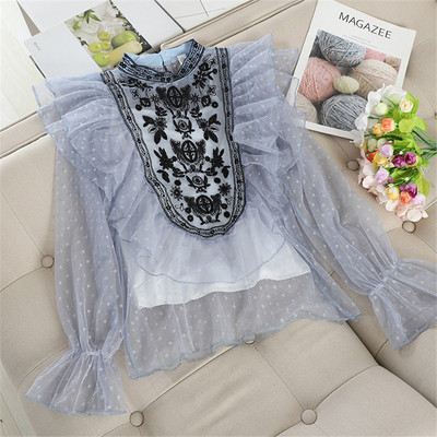 2020 cămașă două piese + tanc femei volane bluză plasă cârlig flori din dantelă cămăși femei mânecă evazată bluze scobite topuri AB1865