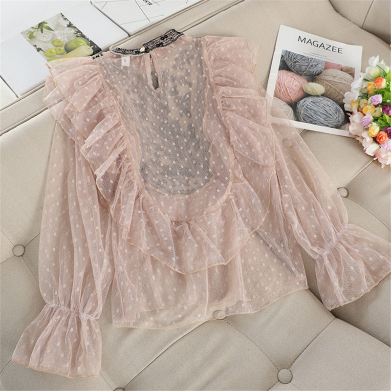 2020 cămașă două piese + tanc femei volane bluză plasă cârlig flori din dantelă cămăși femei mânecă evazată bluze scobite topuri AB1865
