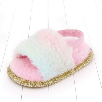 Νεογέννητο κοριτσάκι ψεύτικη γούνα παιδικά παπούτσια Καλοκαιρινό χαριτωμένο νήπιο Βρεφικό τύπωμα Flower Princess Kid Shoes First Walkers