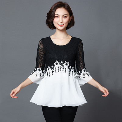 2018. Nova proljeće ljeto Ženske bluze Ležerne cvjetne šifonske bluze Ženske majice s izdubljenom čipkom s kićankama Topsize 5XL SE007