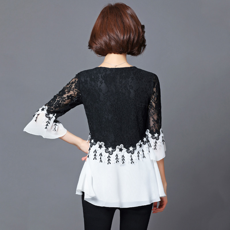 2018. Nova proljeće ljeto Ženske bluze Ležerne cvjetne šifonske bluze Ženske majice s izdubljenom čipkom s kićankama Topsize 5XL SE007