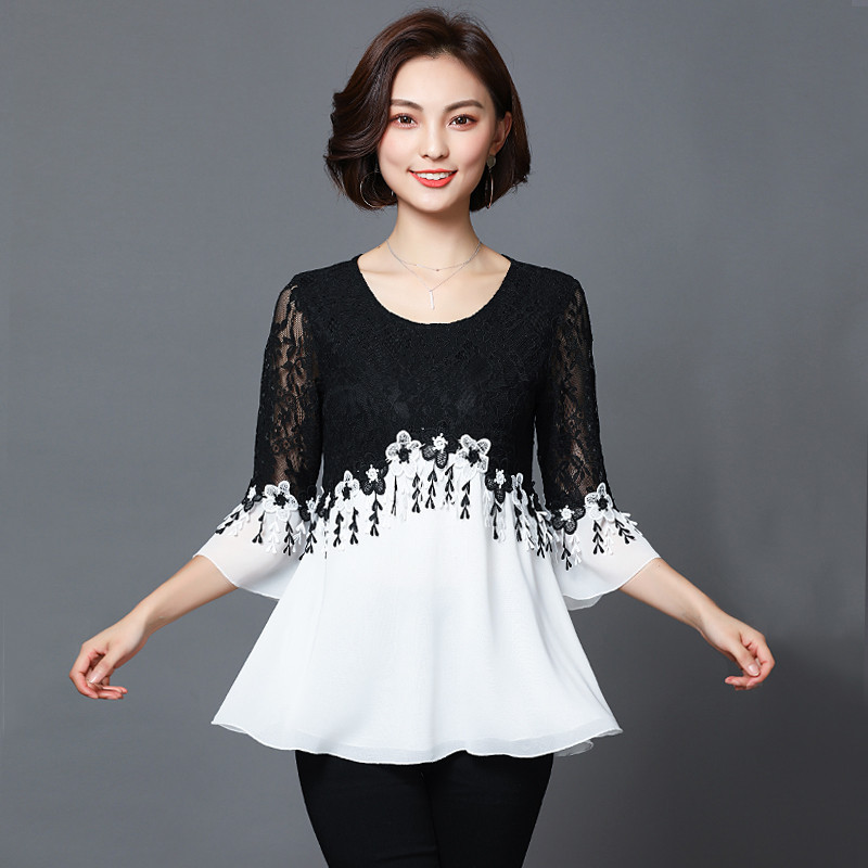 2018. Nova proljeće ljeto Ženske bluze Ležerne cvjetne šifonske bluze Ženske majice s izdubljenom čipkom s kićankama Topsize 5XL SE007