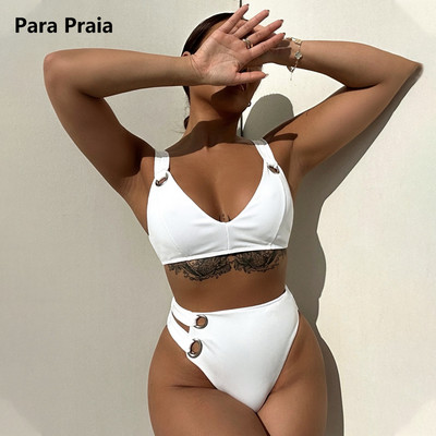 Para Praia High Wasit peldkostīms sievietēm ar uzspiešanas bikini ar gredzeniem 2023. gada seksīgs sieviešu peldkostīms ar V kakla izgriezumu, jauns peldkostīms