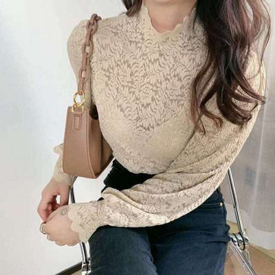 2021 de primăvară cu mânecă lungă, cămăși largi din dantelă, topuri de toamnă pentru femei, elegante, cu mânecă lanternă, bluză coreeană, cămașă de bază, camisuri, toate se potrivesc