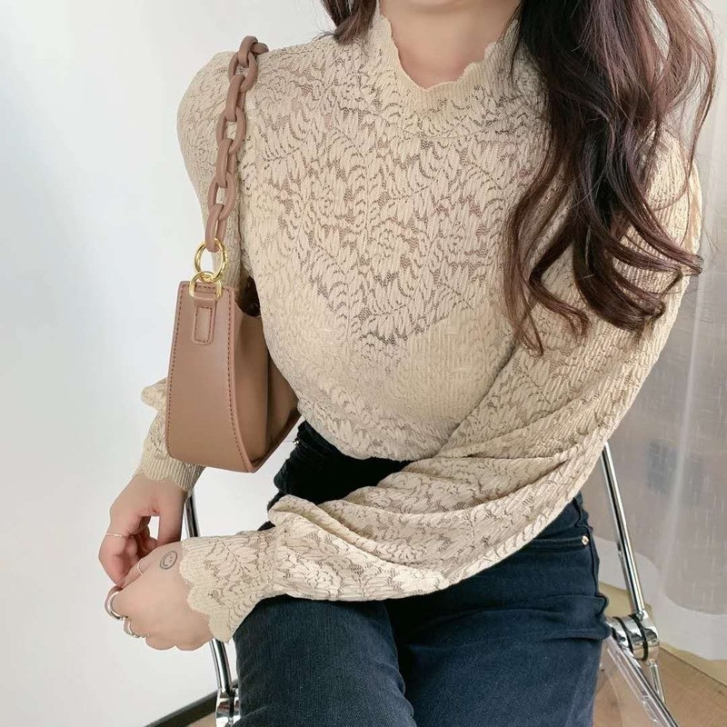 2021 de primăvară cu mânecă lungă, cămăși largi din dantelă, topuri de toamnă pentru femei, elegante, cu mânecă lanternă, bluză coreeană, cămașă de bază, camisuri, toate se potrivesc