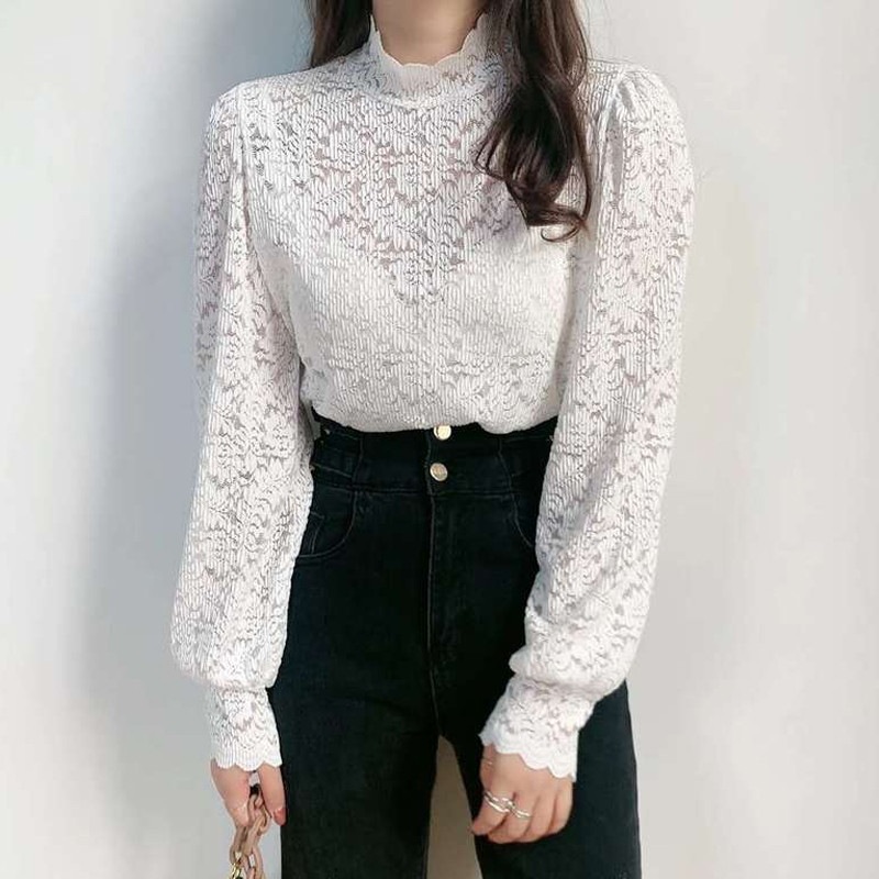 2021 de primăvară cu mânecă lungă, cămăși largi din dantelă, topuri de toamnă pentru femei, elegante, cu mânecă lanternă, bluză coreeană, cămașă de bază, camisuri, toate se potrivesc