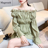 Módne blúzky s dlhým rukávom a rozdeleným výstrihom v kórejskom štýle, voľné, dámske, jeseň 2020, nová, univerzálna dámska košeľa 10664