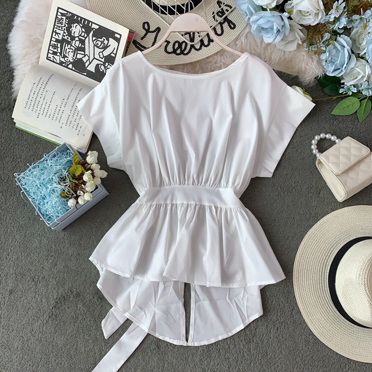 Bluze pentru femei, cu talie înaltă, cu șireturi, elegante, largi, dulci, vintage, chic, la modă, 2020, elegante, solide, noi bluze pentru femei