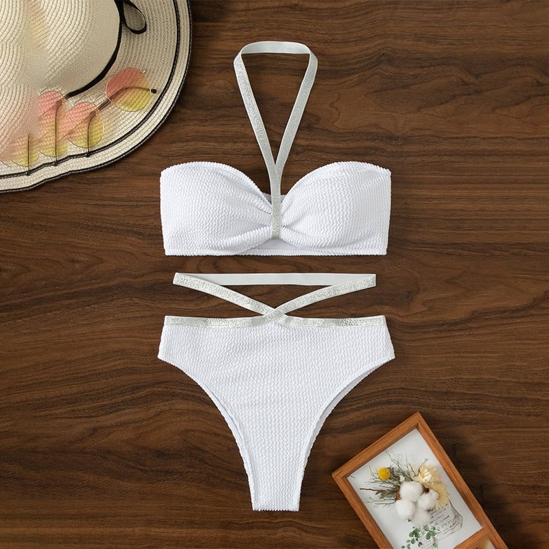 Dámske plavky s vysokým pásom, push-up strihom a flitrami, model Para Praia.