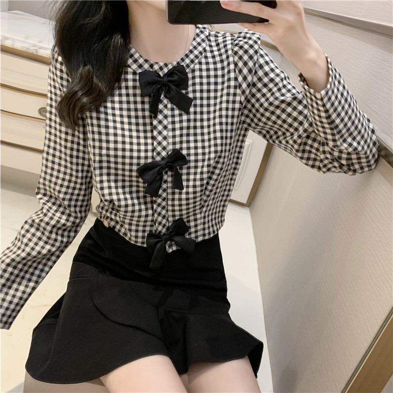 Bluze pentru femei, scurte, model în carouri, Topuri, cămașă cu mânecă lungă pentru femei, 2020, nouă bluză de toamnă și iarnă pentru femei Blusa Mujer