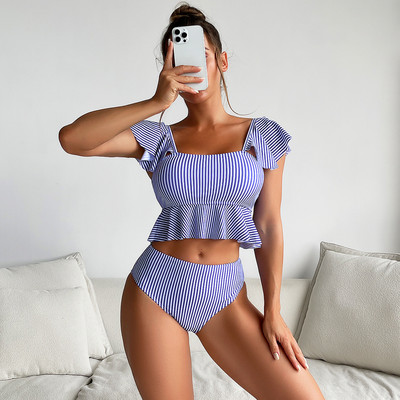 Para Praia Set de bikini cu volane, costum de baie cu talie înaltă, 2023, costum de baie sexy pentru femei, costum de baie pentru femei