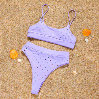 Para Praia 2023 Ψηλόμεσο Γυναικείο μαγιό Push Up Μαγιό Two Pieces Diamond Shiny Bikini Biquini Summer