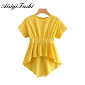 Aisiyifushi Ženske majice i bluze Ljeto 2020. Bluza Ženske pamučne svilene Ženske majice Šifonska košulja bez leđa Jednobojna bluza s O izrezom