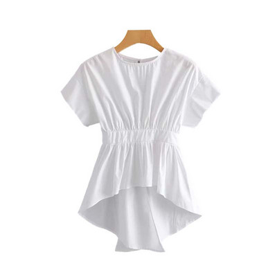 Aisiyifushi Ženske majice i bluze Ljeto 2020. Bluza Ženske pamučne svilene Ženske majice Šifonska košulja bez leđa Jednobojna bluza s O izrezom