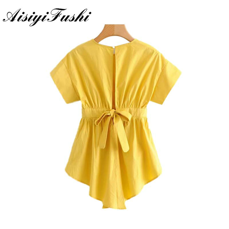 Aisiyifushi Ženske majice i bluze Ljeto 2020. Bluza Ženske pamučne svilene Ženske majice Šifonska košulja bez leđa Jednobojna bluza s O izrezom