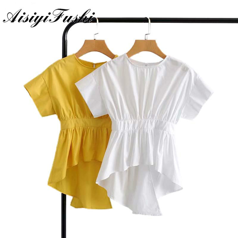 Aisiyifushi Ženske majice i bluze Ljeto 2020. Bluza Ženske pamučne svilene Ženske majice Šifonska košulja bez leđa Jednobojna bluza s O izrezom