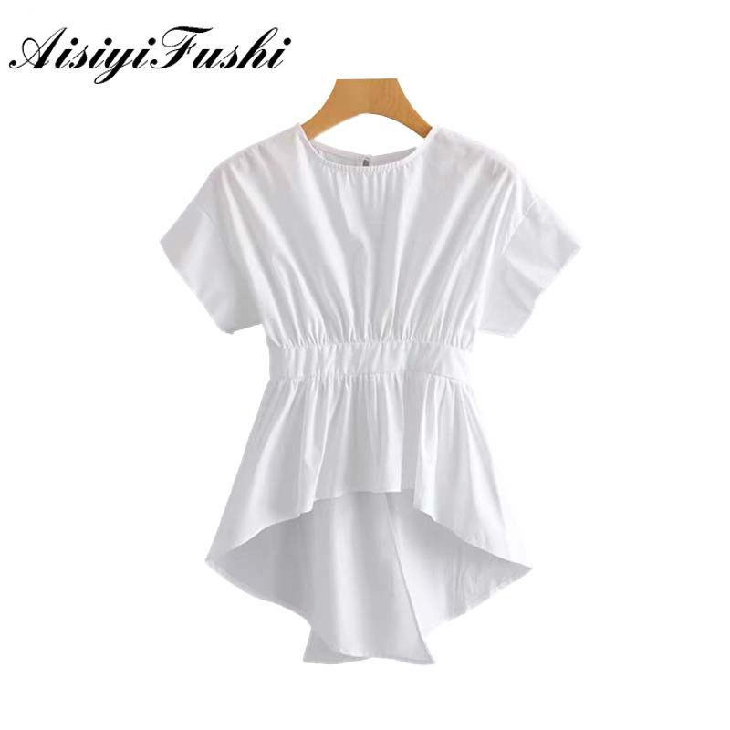 Aisiyifushi Ženske majice i bluze Ljeto 2020. Bluza Ženske pamučne svilene Ženske majice Šifonska košulja bez leđa Jednobojna bluza s O izrezom