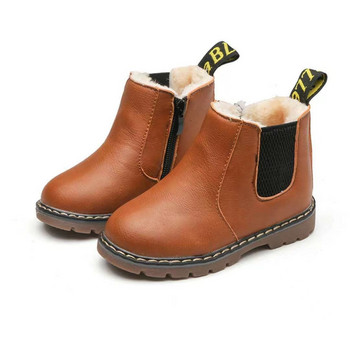 Нови 2023 г. Есен Зима Детски британски стил Удобни топли ботуши Детски плътни кожени ботуши с цип Обувки за момчета и момичета
