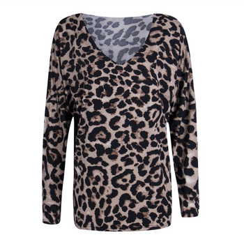 Μόδα Νέο μακρυμάνικο Surplice Wrap Top Leopard Deep V λαιμόκοψη γυναικεία μπλούζα Άνοιξη φθινόπωρο Casual πουλόβερ Μπλούζες πουκάμισα