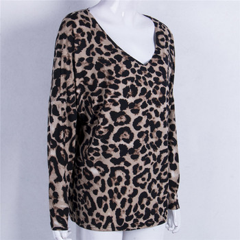 Μόδα Νέο μακρυμάνικο Surplice Wrap Top Leopard Deep V λαιμόκοψη γυναικεία μπλούζα Άνοιξη φθινόπωρο Casual πουλόβερ Μπλούζες πουκάμισα