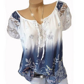 Módna vintage kvetinová potlač blúzka košeľa 2019 Letná blúzka s krátkym rukávom a šifónom, sexy dámska blúzka s výstrihom do V, ležérna voľná košeľa