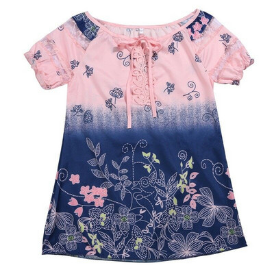 Módna vintage kvetinová potlač blúzka košeľa 2019 Letná blúzka s krátkym rukávom a šifónom, sexy dámska blúzka s výstrihom do V, ležérna voľná košeľa