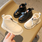 Iarnă Copii Cizme din piele Fete Pantofi de modă Moale PU Fermoar Copii Cizme scurte Cizme confortabile calde Flush Băieți Bebeluși