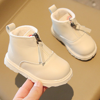 Зимни детски кожени ботуши Модни обувки за момичета Мек PU цип Детски къси ботуши Удобни топли ботуши Момчета Бебе
