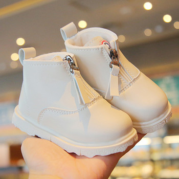 Χειμερινές παιδικές δερμάτινες μπότες για κορίτσια Μόδα παπούτσια Μαλακό PU φερμουάρ Παιδικά κοντές μπότες Άνετα ζεστά χωνευτά μποτάκια αγόρια μωρό