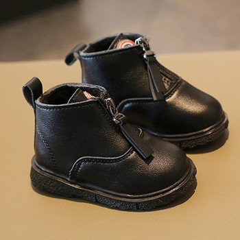 Χειμερινές παιδικές δερμάτινες μπότες για κορίτσια Μόδα παπούτσια Μαλακό PU φερμουάρ Παιδικά κοντές μπότες Άνετα ζεστά χωνευτά μποτάκια αγόρια μωρό