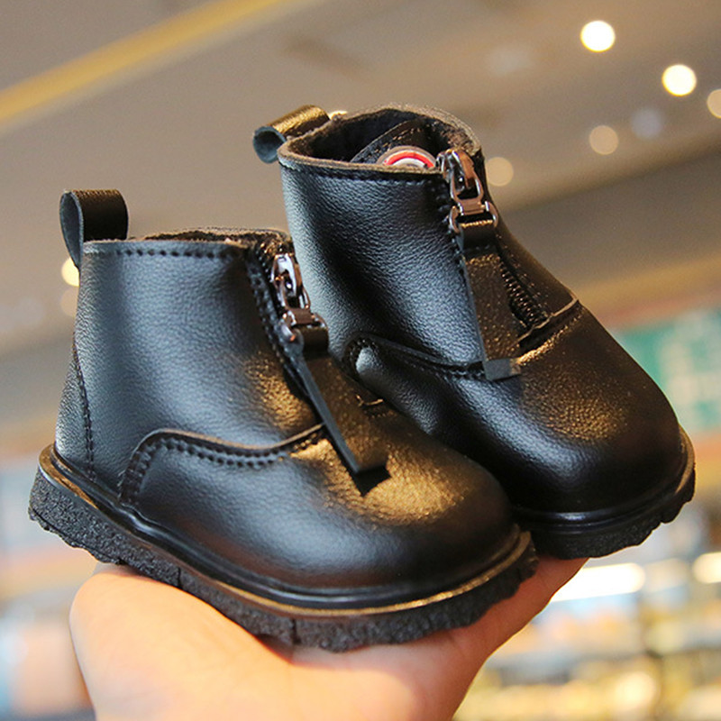 Iarnă Copii Cizme din piele Fete Pantofi de modă Moale PU Fermoar Copii Cizme scurte Cizme confortabile calde Flush Băieți Bebeluși