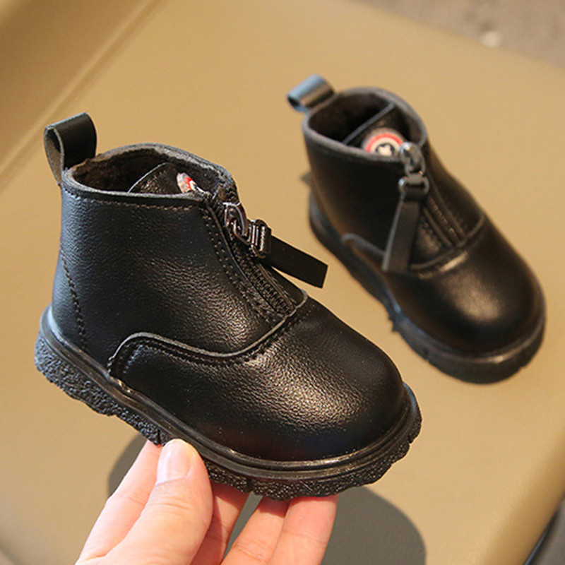 Iarnă Copii Cizme din piele Fete Pantofi de modă Moale PU Fermoar Copii Cizme scurte Cizme confortabile calde Flush Băieți Bebeluși