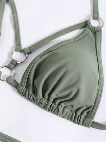 Para Praia Green Rings Halter Σετ μπικίνι 2023 Sexy Hollow Out Γυναικεία μαγιό Brazilian μαγιό Ψηλόμεσο μπικίνι