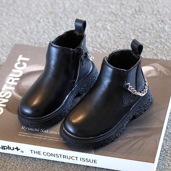 Κοριτσίστικο μποτάκι 2023 Νέο Φθινόπωρο Χειμώνας Αγόρια Μποτάκι με μασίφ αλυσίδα βρετανικού στυλ Παιδική δερμάτινη μπότα μόδας Παιδικά αθλητικά παπούτσια туфли