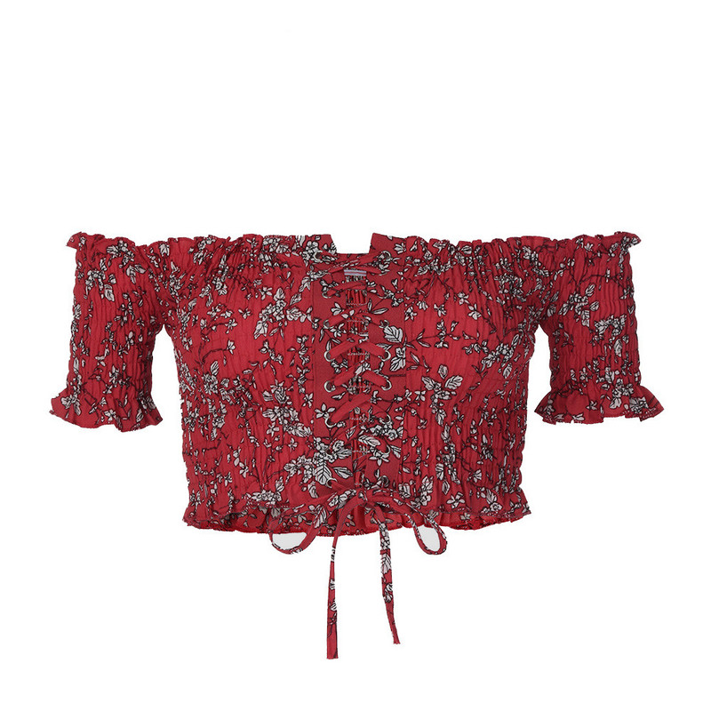 Bella Philosophy Ljetne majice za ženske majice i bluze Ulična odjeća Košulje s otvorenim ramenima s cvjetnim printom Seksi ženske majice na vezanje