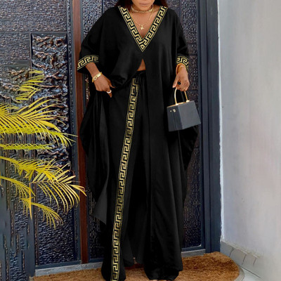 Proljetna moda 2023. Dvodijelni ženski dugi gornji dio širokih nogavica s V-izrezom s jednim gumbom Labavi ležerni dvodijelni set