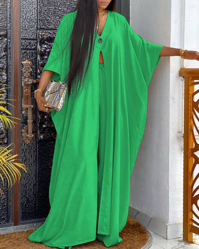 Proljetna moda 2023. Dvodijelni ženski dugi gornji dio širokih nogavica s V-izrezom s jednim gumbom Labavi ležerni dvodijelni set