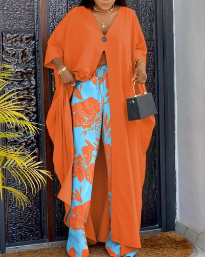 Proljetna moda 2023. Dvodijelni ženski dugi gornji dio širokih nogavica s V-izrezom s jednim gumbom Labavi ležerni dvodijelni set