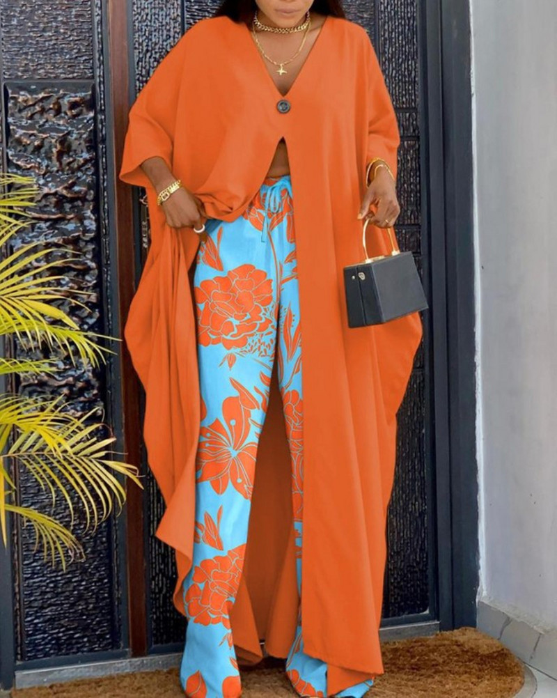 Proljetna moda 2023. Dvodijelni ženski dugi gornji dio širokih nogavica s V-izrezom s jednim gumbom Labavi ležerni dvodijelni set