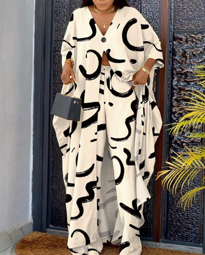 Proljetna moda 2023. Dvodijelni ženski dugi gornji dio širokih nogavica s V-izrezom s jednim gumbom Labavi ležerni dvodijelni set