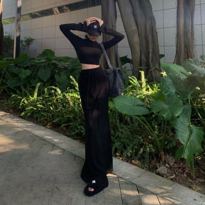 Kaheosalised naiste turtleneck, pikkade varrukatega topp ja maxi seelikukomplektid Naiste suvised vabaaja Bodycon-seelikukomplektid 2023. aasta tänavarõivad