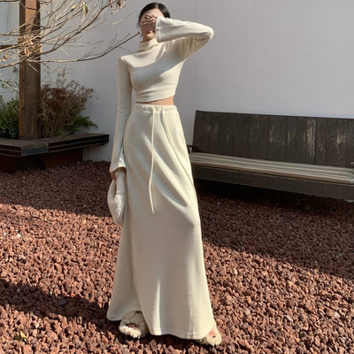 Kaheosalised naiste turtleneck, pikkade varrukatega topp ja maxi seelikukomplektid Naiste suvised vabaaja Bodycon-seelikukomplektid 2023. aasta tänavarõivad