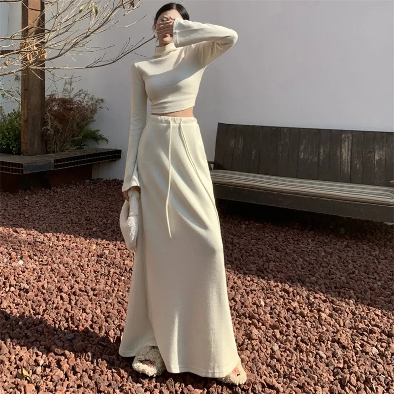 Kaheosalised naiste turtleneck, pikkade varrukatega topp ja maxi seelikukomplektid Naiste suvised vabaaja Bodycon-seelikukomplektid 2023. aasta tänavarõivad