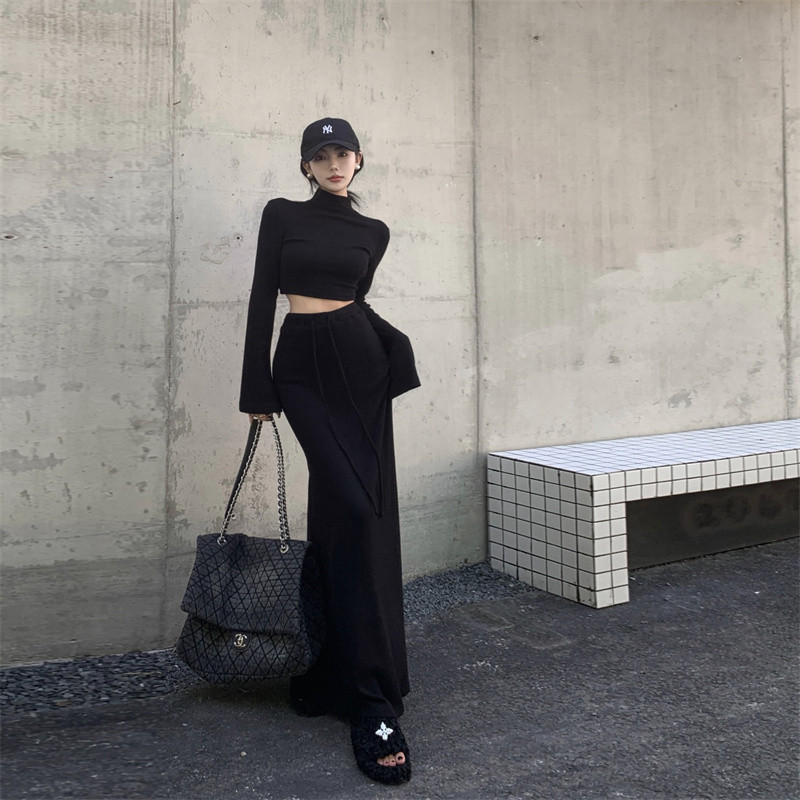 Kaheosalised naiste turtleneck, pikkade varrukatega topp ja maxi seelikukomplektid Naiste suvised vabaaja Bodycon-seelikukomplektid 2023. aasta tänavarõivad