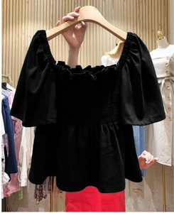 Ženska šik prekrasna slatka retro četvrtasta kragna, šifonska košulja s elastičnim strukom, ženska korejska modna odjeća, bluza kratkih rukava 1490