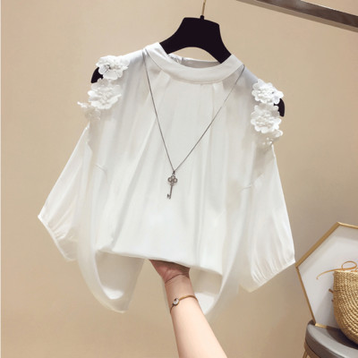 Topuri și bluze pentru femei Bluze pentru femei de vară 2020 bluză albă bluză din șifon trei sferturi cămașă pentru femei top cu umăr drăguț