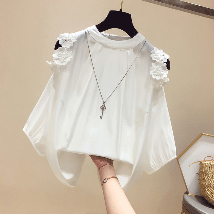 Topuri și bluze pentru femei Bluze pentru femei de vară 2020 bluză albă bluză din șifon trei sferturi cămașă pentru femei top cu umăr drăguț