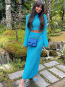 Pleteni kratki gornji dio za plažu Midi suknja Ženski seksi topovi dugih rukava Blagdanske suknje Ženski komplet Ljeto 2022. Elegantni ženski set Lake Blue